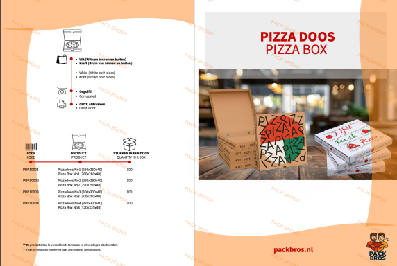 Een geopend pizzadoos met ingrediënten en een pizza op de achtergrond.